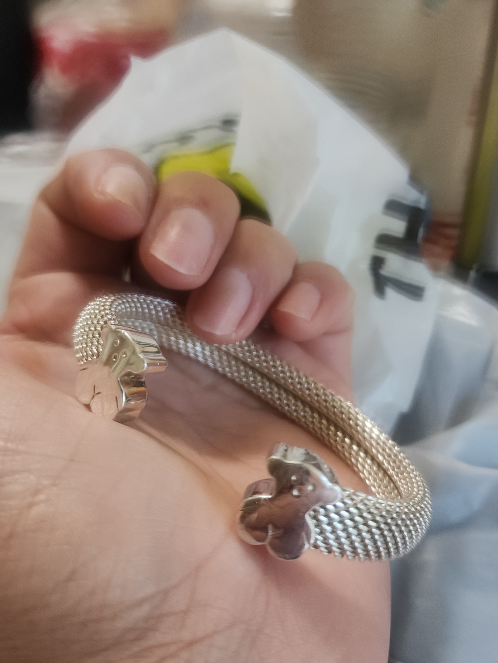 925 Tous Bear Mesh Cuff Bracelet
